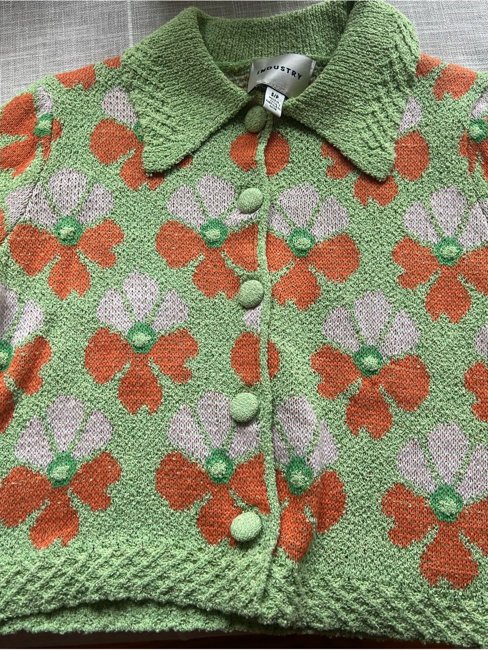 Textured Green Floral Button-Up Cardigan